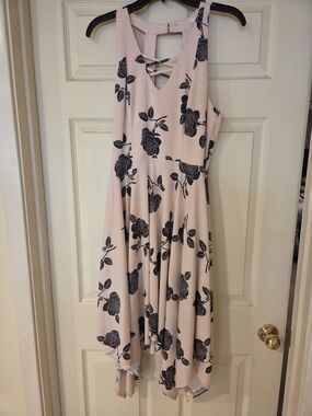 Candie's Light Pink Floral Asymmetrical Dress with Crisscross Detail